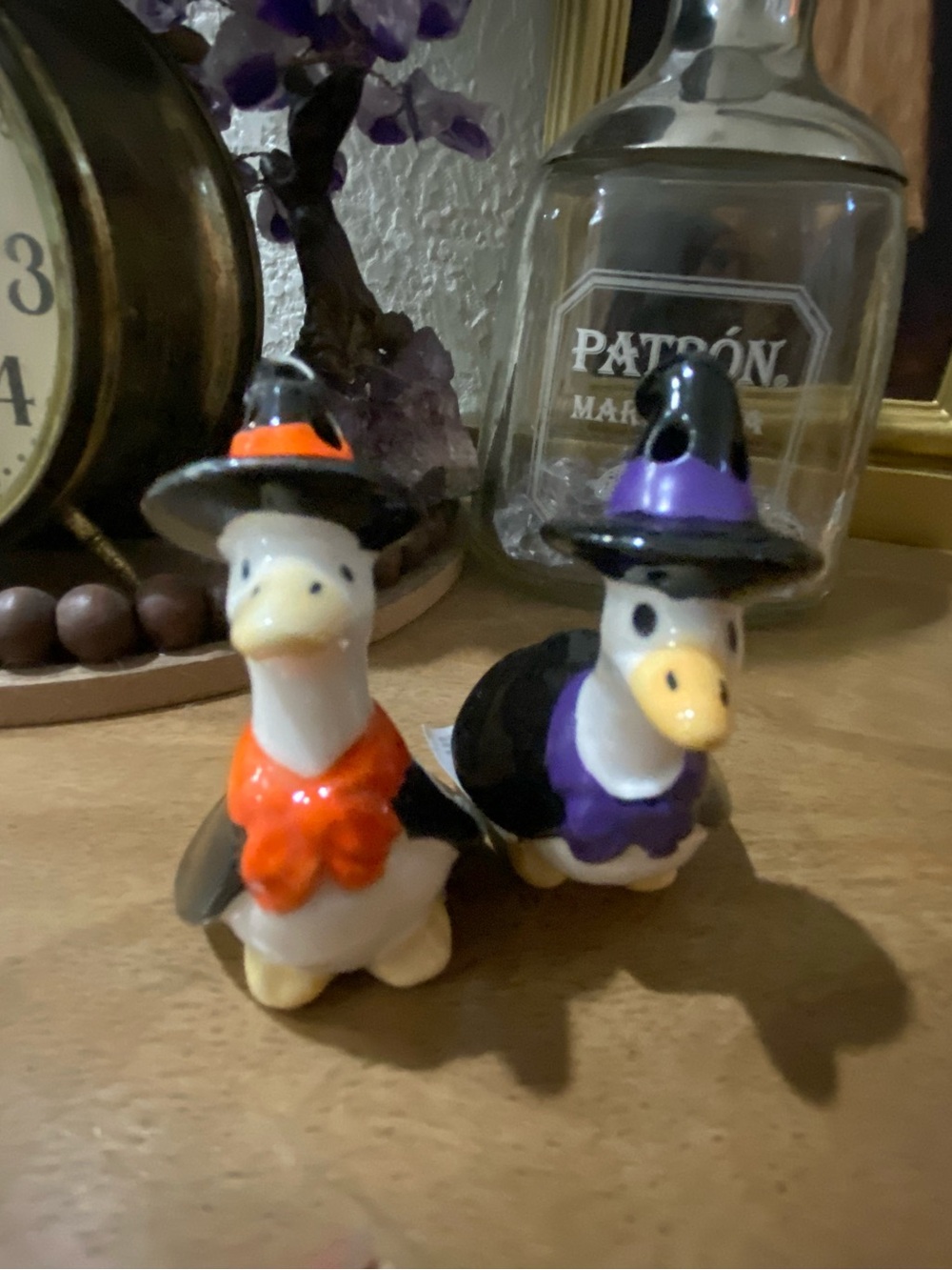Halloween Duck Ceramic Salt and Pepper Set - Orange & Purple